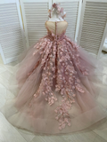 Lovely Sleeveless Ball Gown Flower Girls Dress With Appliques-misshow.com