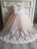 Lovely Tulle Lace Flower Girl Dress Wedding Party with Appliques-misshow.com