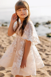 Lovely White A-line 3/4 Sleeves Appliques Flower Girls Dress With Lace-misshow.com