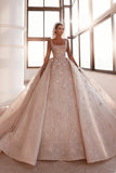 Luxurious A-line Appliques Princess Wedding Dresses With Detachable Train