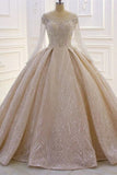 Luxurious A-line Lace Sequined Wedding Dress With Long Sleeves