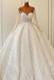 Luxurious A-line Long Sleeve Lace Ball Gown Princess Wedding Dresses