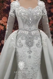 Luxurious A-line Long Sleeves Beading Wedding Dress With Train-misshow.com