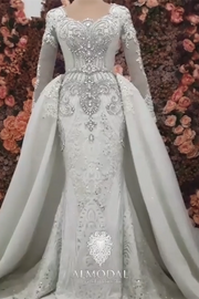 Luxurious A-line Long Sleeves Beading Wedding Dress With Train