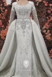 Luxurious A-line Long Sleeves Beading Wedding Dress With Train-misshow.com
