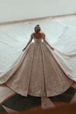 Luxurious A-line Long Sleeves Lace Wedding Dress With Train-misshow.com