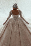 Luxurious A-line Long Sleeves Lace Wedding Dress With Train-misshow.com