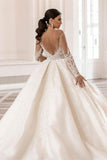 Luxurious Long Sleeves Ball Gown Wedding Dress With Delicate Beads-misshow.com