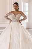 Luxurious Long Sleeves Ball Gown Wedding Dress With Delicate Beads-misshow.com