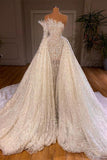 Luxurious Long White A-line Beading One Shoulder Wedding Dress With Sleeve