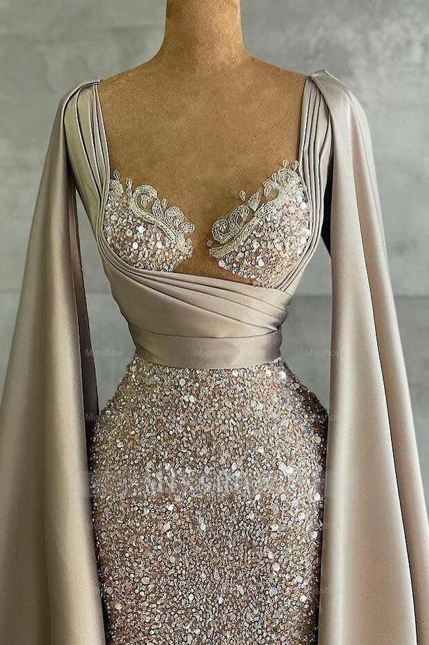 Luxurious Mermaid Long with Cape Sleeve Elegant Evening Dress misshow.com Luxurious Mermaid Long with Cape Sleeve Elegant Evening Dress misshow.com