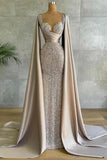 Luxurious Mermaid Long with Cape Sleeve Elegant Evening Dress