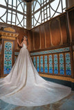 Luxurious Off-the-Shoulder Shinny Crystals Ball Gown with Front Slit Chapel Train-misshow.com