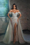 Luxurious off-the-shoulder Sleeveless A-Line Glitter Wedding Dresses With Split-misshow.com