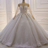 Luxurious Princess A-line Long Sleeves Flowers Lace Wedding Dress-misshow.com