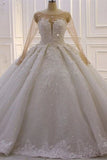 Luxurious Princess A-line Long Sleeves Flowers Lace Wedding Dress-misshow.com