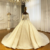 Luxurious Princess Ivory Long Sleeves A-line Wedding Dress With Beads-misshow.com