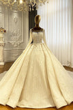 Luxurious Princess Ivory Long Sleeves A-line Wedding Dress With Beads-misshow.com