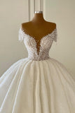 Luxurious Princess Off-the-shoulder V-neck A-line Wedding Dresses With Glitter-misshow.com
