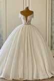 Luxurious Princess Off-the-shoulder V-neck A-line Wedding Dresses With Glitter