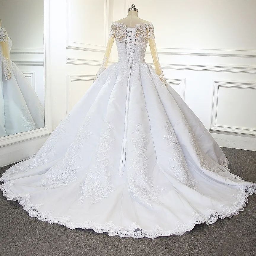 Designer Princess Long A-line Sequined Sleeveless Wedding Dresses