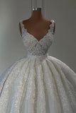 Luxurious Straps Sweetheart Lace Sleeveless Ball Gown Wedding Dresses-misshow.com