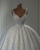 Luxurious Straps Sweetheart Lace Sleeveless Ball Gown Wedding Dresses-misshow.com