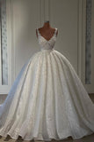 Luxurious Straps Sweetheart Lace Sleeveless Ball Gown Wedding Dresses