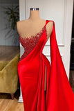 Luxurious Unique Red Sleeveless Split Mermaid Evening Dress-misshow.com