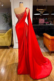 Luxurious Unique Red Sleeveless Split Mermaid Evening Dress