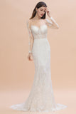 Luxury Beaded Lace Mermaid Wedding Dresses Tulle Appliques Bride Dresses with Detachable Train-misshow.com