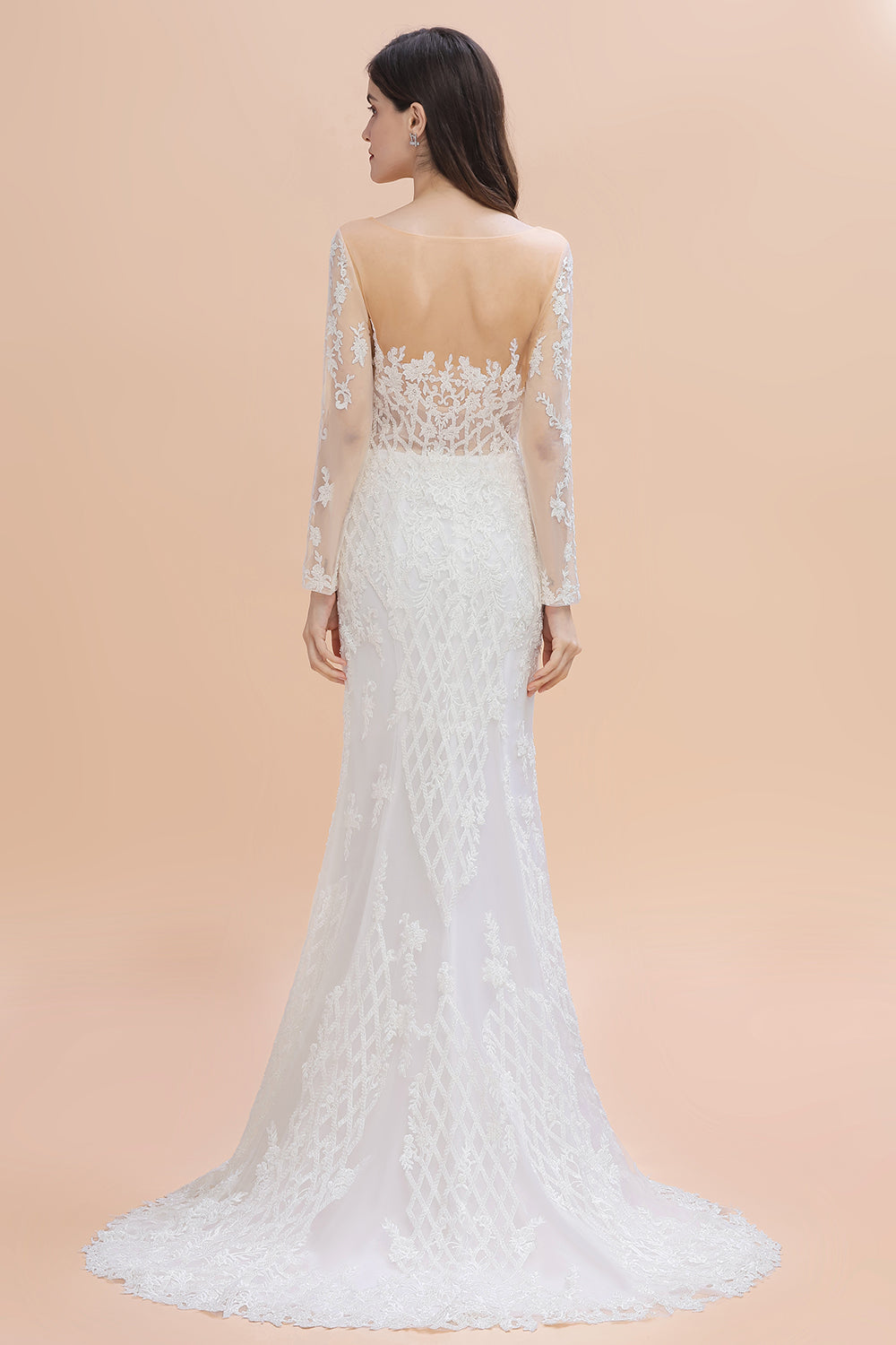 Luxury Beaded Lace Mermaid Wedding Dresses Tulle Appliques Bride Dresses with Detachable Train-misshow.com