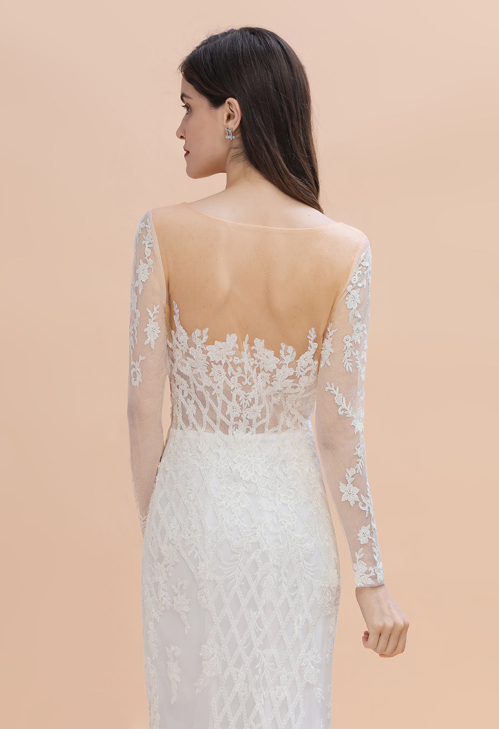 Luxury Beaded Lace Mermaid Wedding Dresses Tulle Appliques Bride Dresses with Detachable Train-misshow.com