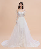 Luxury Beaded Lace Mermaid Wedding Dresses Tulle Appliques Bride Dresses with Detachable Train