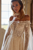 Luxury Beautiful Off-the-shoulder long sleeves a-line lace Wedding Dresses beading-misshow.com