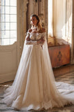 Luxury Beautiful Off-the-shoulder long sleeves a-line lace Wedding Dresses beading