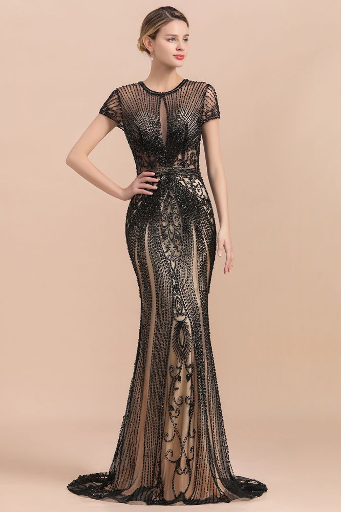 Looking for Prom Dresses,Evening Dresses,Quinceanera dresses in Tulle, Mermaid style, and Gorgeous Beading work  MISSHOW has all covered on this elegant Luxury Black Covered Beaded Mermaid Prom Dress Cap Sleeves Party Dress.