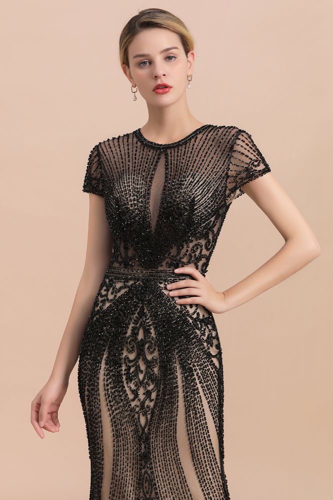 Looking for Prom Dresses,Evening Dresses,Quinceanera dresses in Tulle, Mermaid style, and Gorgeous Beading work  MISSHOW has all covered on this elegant Luxury Black Covered Beaded Mermaid Prom Dress Cap Sleeves Party Dress.
