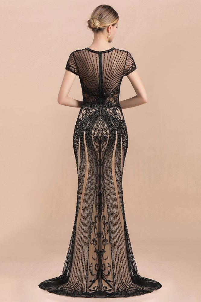 Looking for Prom Dresses,Evening Dresses,Quinceanera dresses in Tulle, Mermaid style, and Gorgeous Beading work  MISSHOW has all covered on this elegant Luxury Black Covered Beaded Mermaid Prom Dress Cap Sleeves Party Dress.