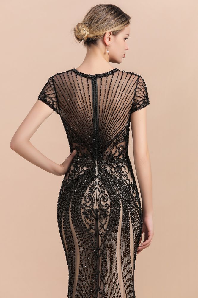 Looking for Prom Dresses,Evening Dresses,Quinceanera dresses in Tulle, Mermaid style, and Gorgeous Beading work  MISSHOW has all covered on this elegant Luxury Black Covered Beaded Mermaid Prom Dress Cap Sleeves Party Dress.