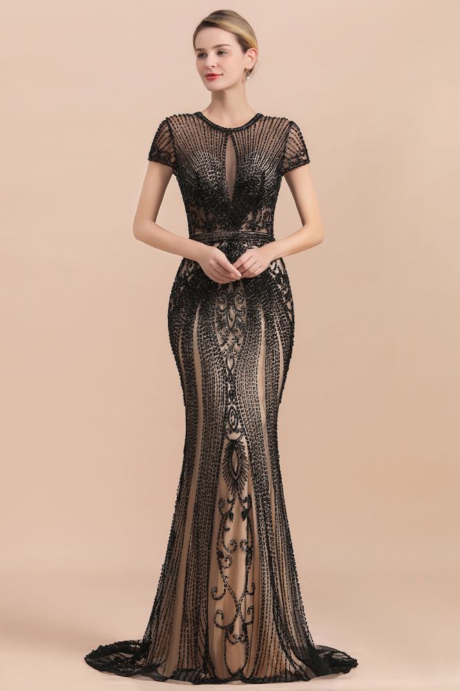 Looking for Prom Dresses,Evening Dresses,Quinceanera dresses in Tulle, Mermaid style, and Gorgeous Beading work  MISSHOW has all covered on this elegant Luxury Black Covered Beaded Mermaid Prom Dress Cap Sleeves Party Dress.