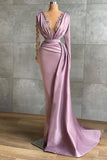 Luxury Floor-length Light Purple Ruffles Mermaid Prom Dresses With Long Sleeves-misshow.com