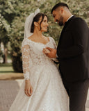 Luxury lace wedding dresses | A line wedding dresses with sleeves-misshow.com