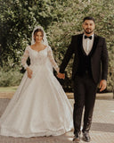 Luxury lace wedding dresses | A line wedding dresses with sleeves-misshow.com