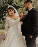 Luxury lace wedding dresses | A line wedding dresses with sleeves-misshow.com