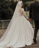 Luxury lace wedding dresses | A line wedding dresses with sleeves-misshow.com