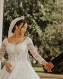 Luxury lace wedding dresses | A line wedding dresses with sleeves-misshow.com