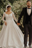 Luxury lace wedding dresses | A line wedding dresses with sleeves-misshow.com