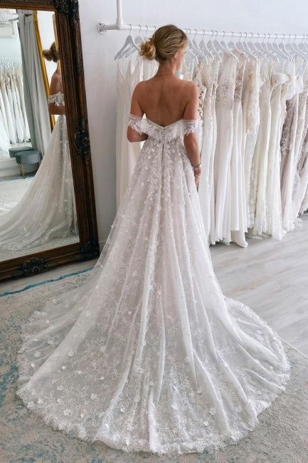Lace Sparkle Wedding Dresses Luxury Long A-Line Off-the