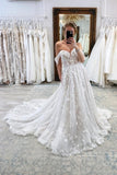 Luxury Long A-Line Off-the-shoulder Lace Wedding Dresses With Glitter-misshow.com